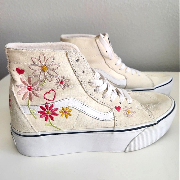 Vans Shoes - Vans Cream Floral High-Top Sneakers
